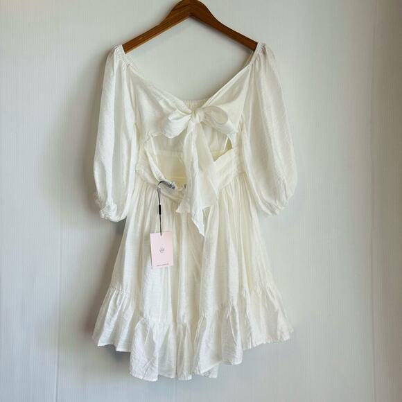 🆕 Hello Molly This is Espionage milk maid boho style mini dress white sz S/4 - Picture 4 of 14